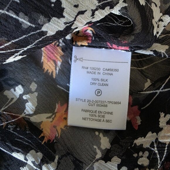 Joie Black Pink Silk Sheer Floral Ruffle Tie Neck Blouse Size M Boho Romantic - Picture 5 of 14